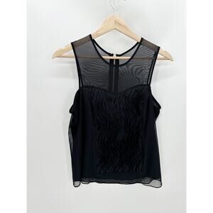 Cache Top Women MEDIUM Black Sheer Upper Exposed Back Zip Sleeveless Tank Blouse